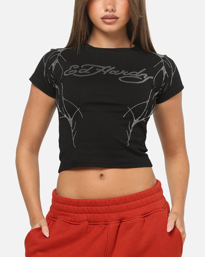 Ed Hardy Women's Cyber Rhinestone Baby T-Shirt Black