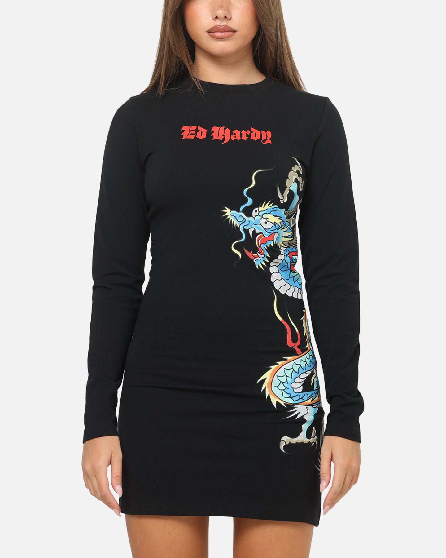 Ed Hardy Women's Dragon Long Sleeve Mini Dress Black | Culture