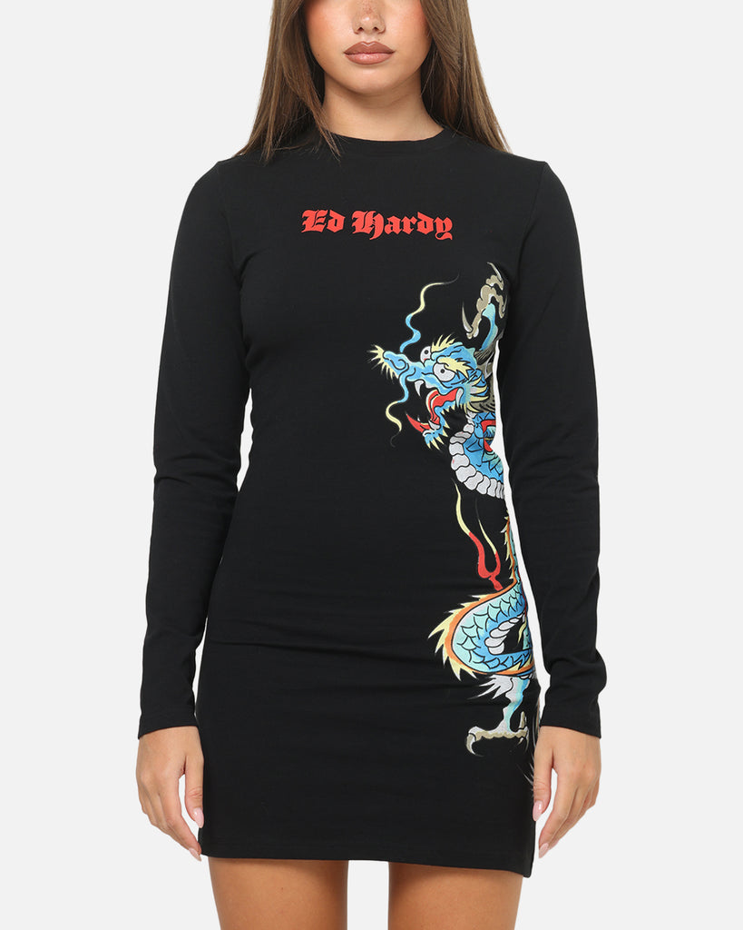 Ed Hardy Women's Dragon Long Sleeve Mini Dress Black | Culture