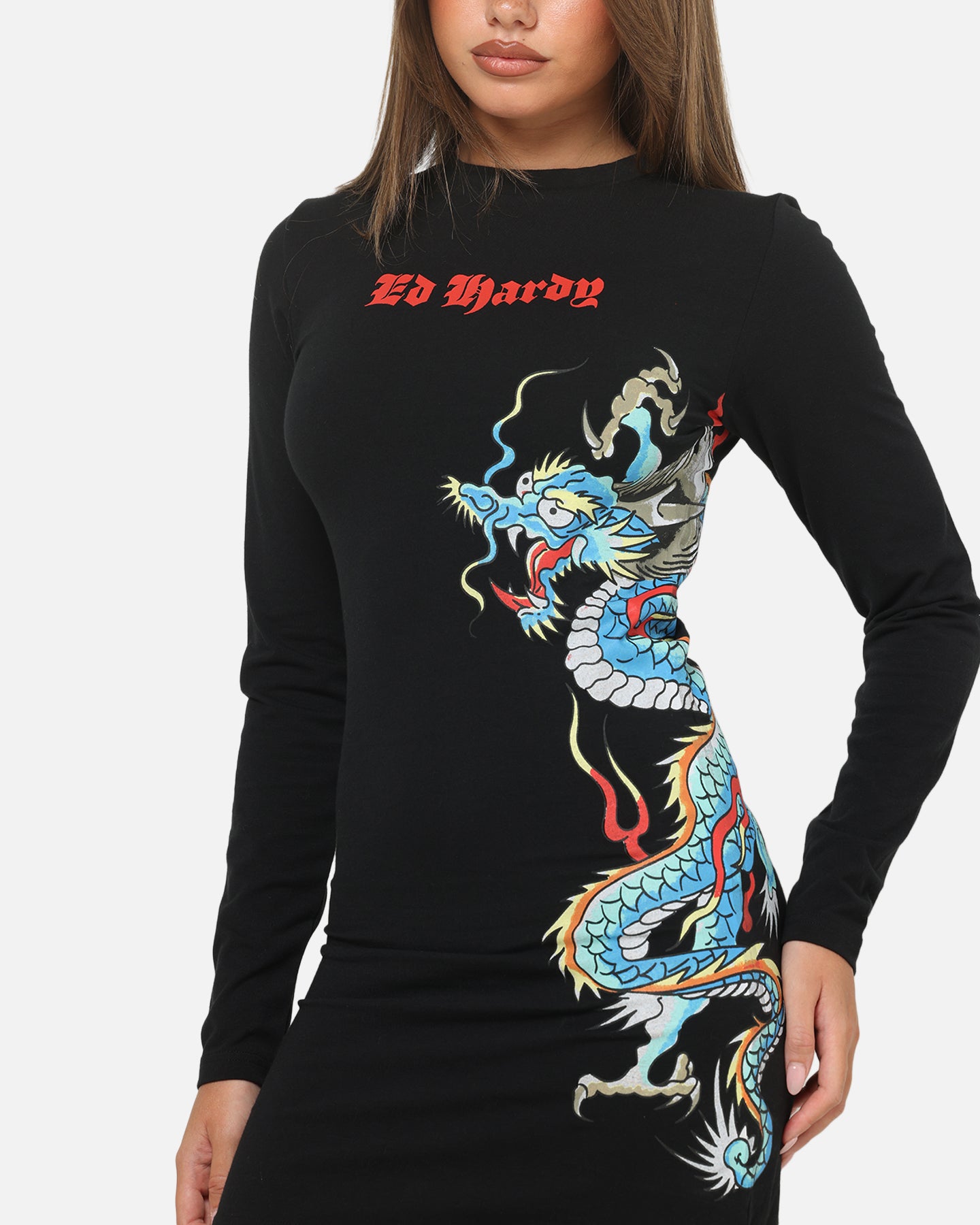 ワンピース Ed hardy dragon mini dress bay blue Ed Hardy Women's Dragon Long Sleeve Mini Dress Black | Culture