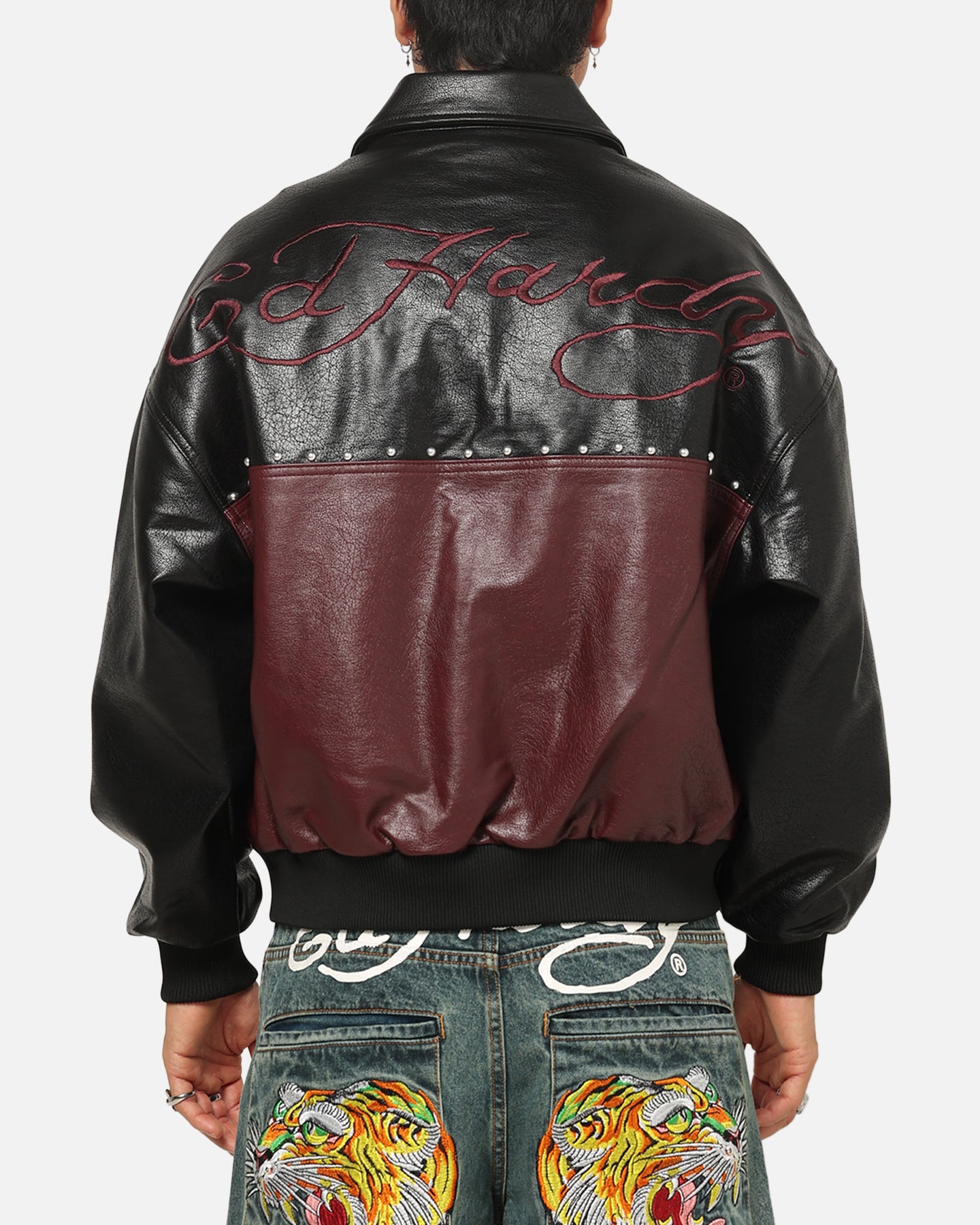 Ed Hardy Voltage Bomber Jacket Black/Burgundy | Culture Kings NZ
