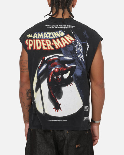 73Studio X Marvel Spotlight Muscle T-Shirt Black Acidwash