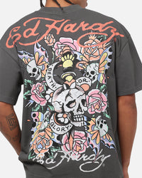 Ed Hardy Floral Skull T-Shirt Charcoal