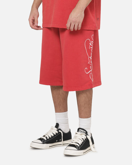 Saint Morta Scripted Baggy Shorts Vintage Washed Red