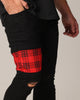 Saint Morta Sideline Distressed Jeans Black/Red Tartan