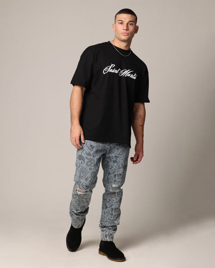 Saint Morta Paisley Skulls Jeans Stone Wash Blue