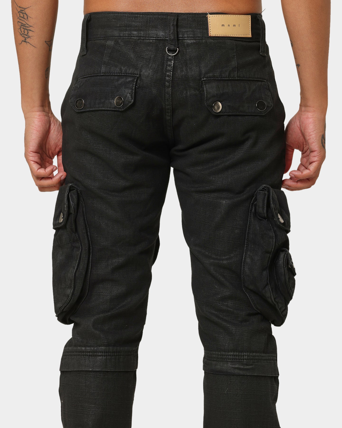 MNML Waxed Denim Cargo Pants Black | Culture Kings NZ