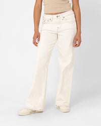 True Religion Women's Low Slung Baggy Jeans Ecru