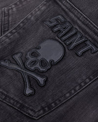 Saint Morta Skull And Bones Denim Shorts Vintage Black