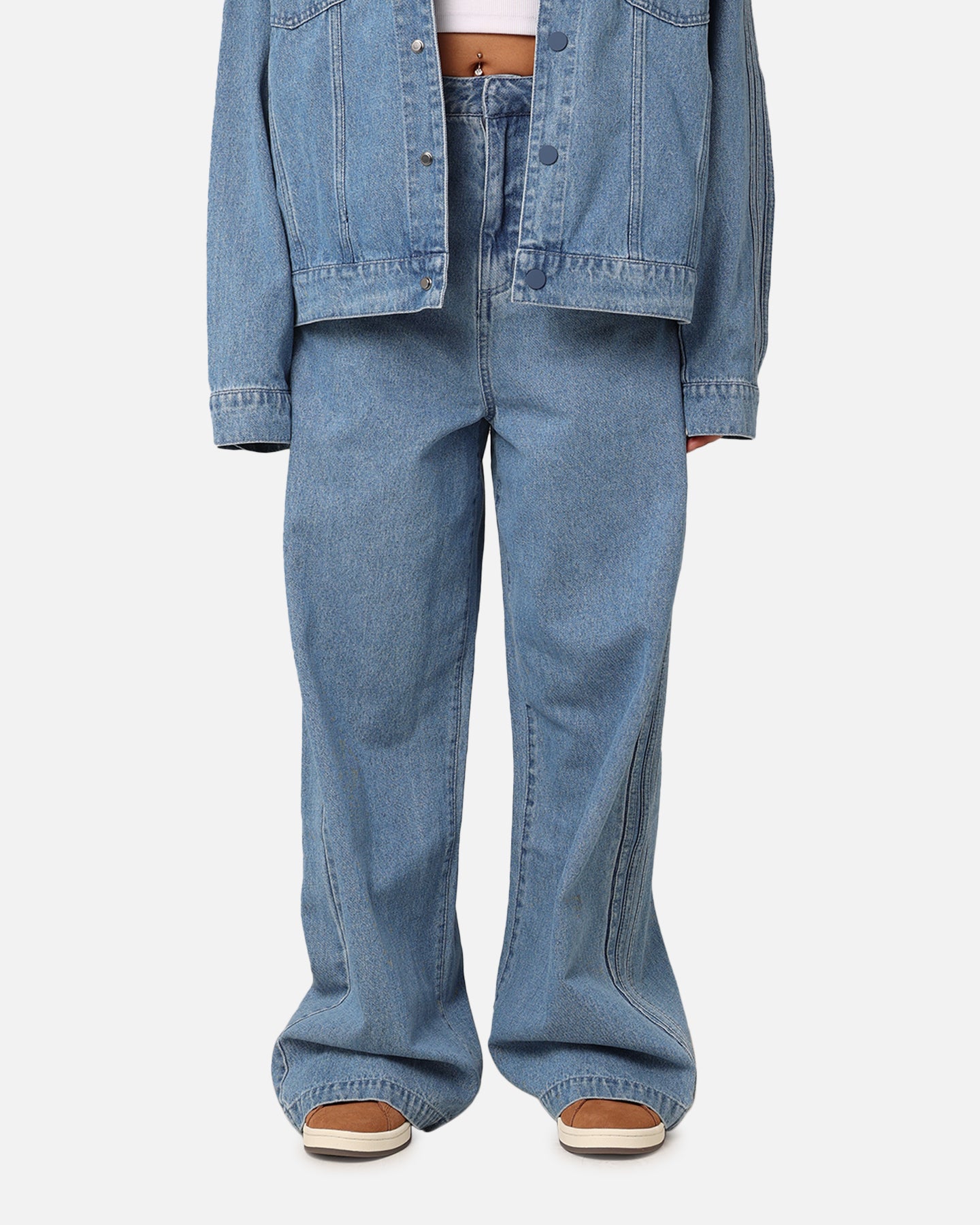 シオタ DENIM STRAIGHT Adidas X KSENIASCHNAIDER Women's 3-Stripe Jeans Light Denim