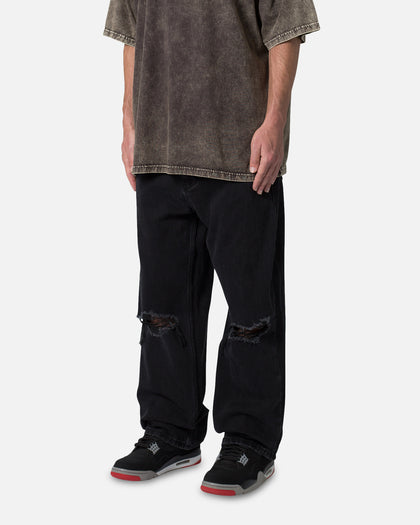 MNML Knee Distressed Ultra Baggy Denim Jeans Black