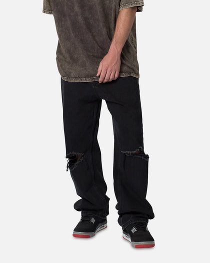 MNML Knee Distressed Ultra Baggy Denim Jeans Black