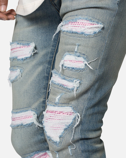 MNML X555 Crystal Skinny Denim Jeans Blue/Pink