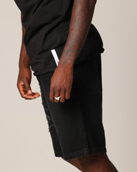 Saint Morta Half Skull Denim Shorts Washed Black
