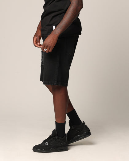 Saint Morta Half Skull Denim Shorts Washed Black