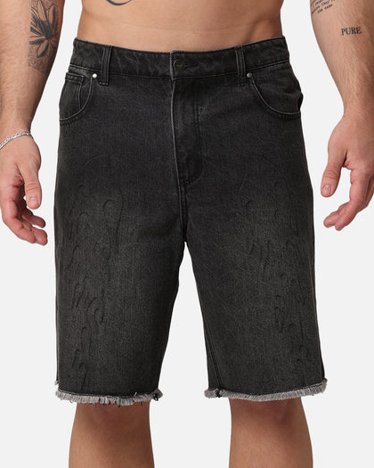 Saint Morta Inferno Baggy Denim Shorts Black Shadow