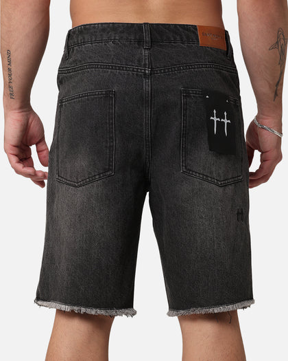 Saint Morta Inferno Baggy Denim Shorts Black Shadow