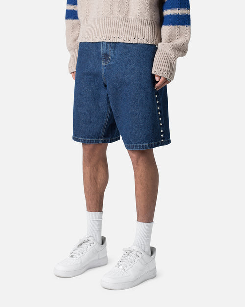 MNML Studded Denim Shorts Blue