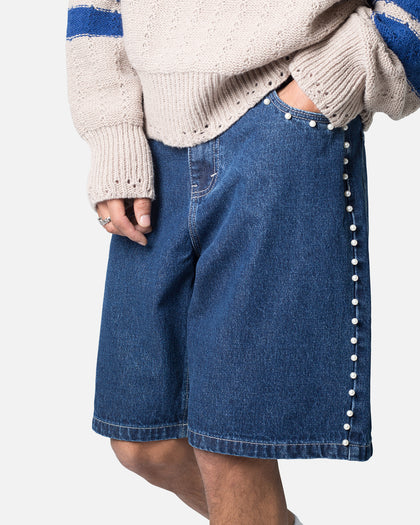 MNML Studded Denim Shorts Blue