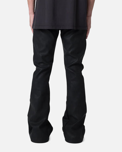 MNML D519 Leather Zipper Flare Pants Black
