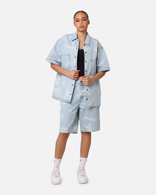 Playboy Carpenter Print Shorts Light Indigo