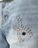 MNML Distressed Spider Denim Shorts Light Blue
