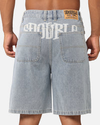 S Double Print Denim Standard Shorts Light Blue