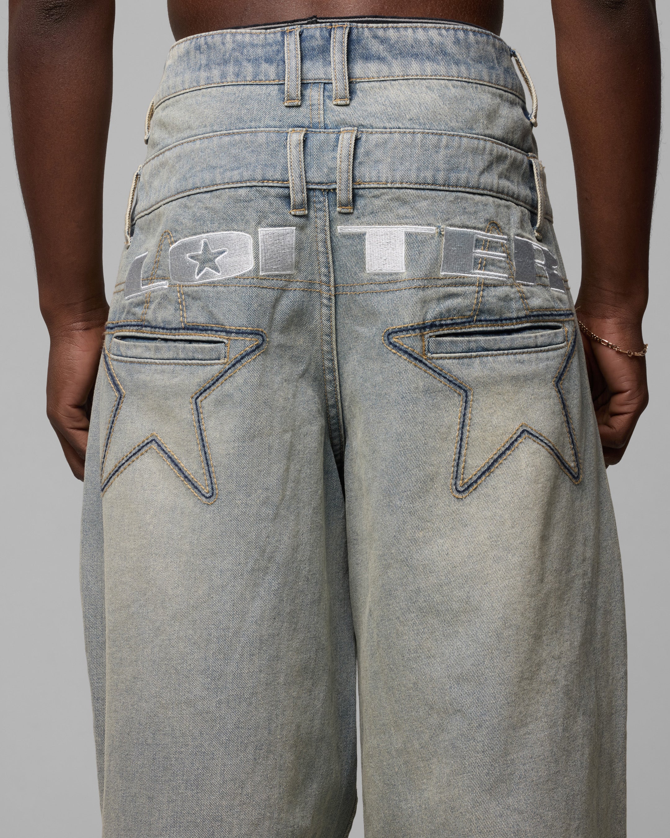 Loiter Star Layered Jeans Washed Blue | Culture Kings NZ