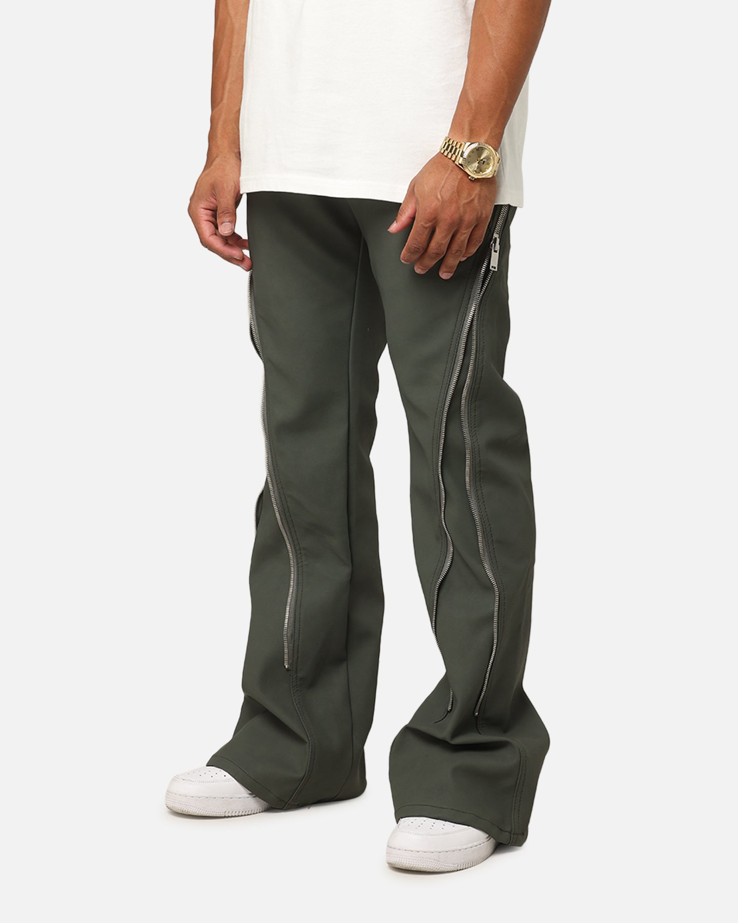 MNML D519 Leather Zipper Flare Pants Charcoal Grey | Culture Kings NZ