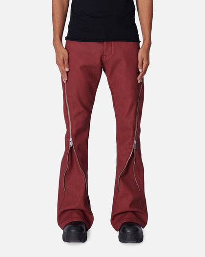 MNML D519 Leather Zipper Flare Pants Red