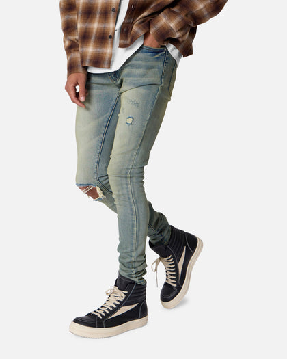 MNML X721 Dusted Skinny Denim Jeans Sun Washed Blue