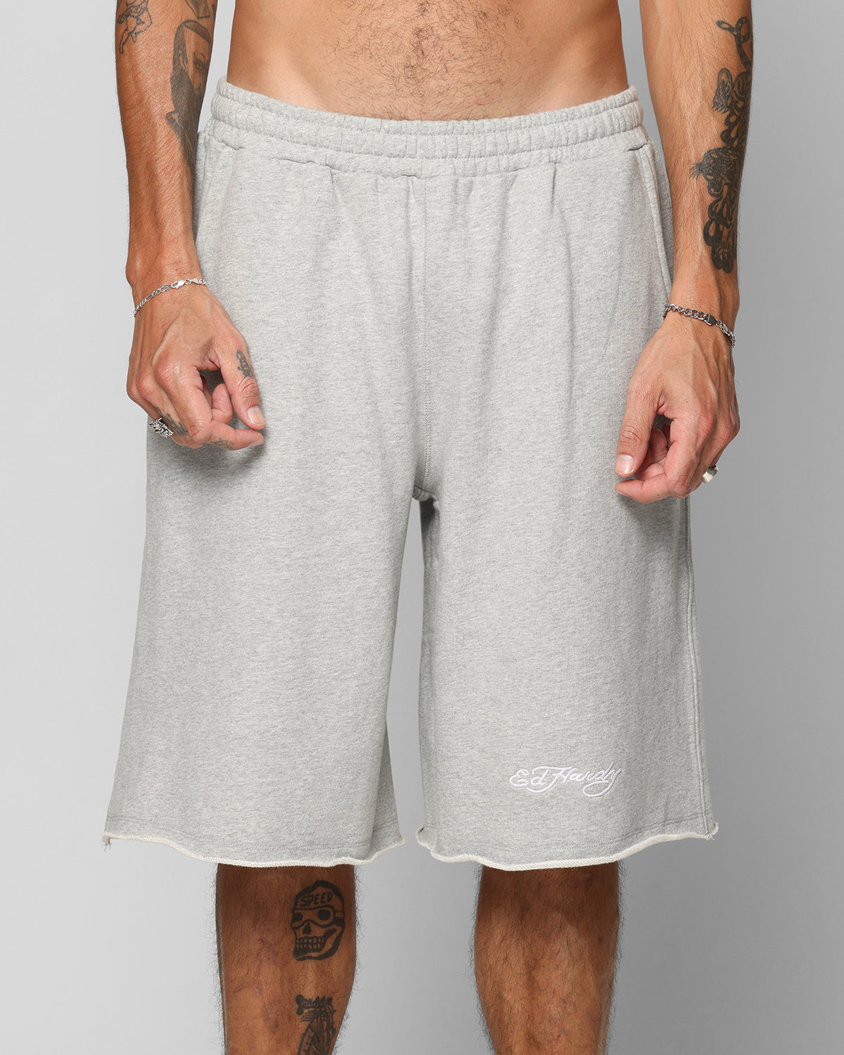 Ed Hardy Baggy Fleece Shorts Grey Marle | Culture Kings NZ