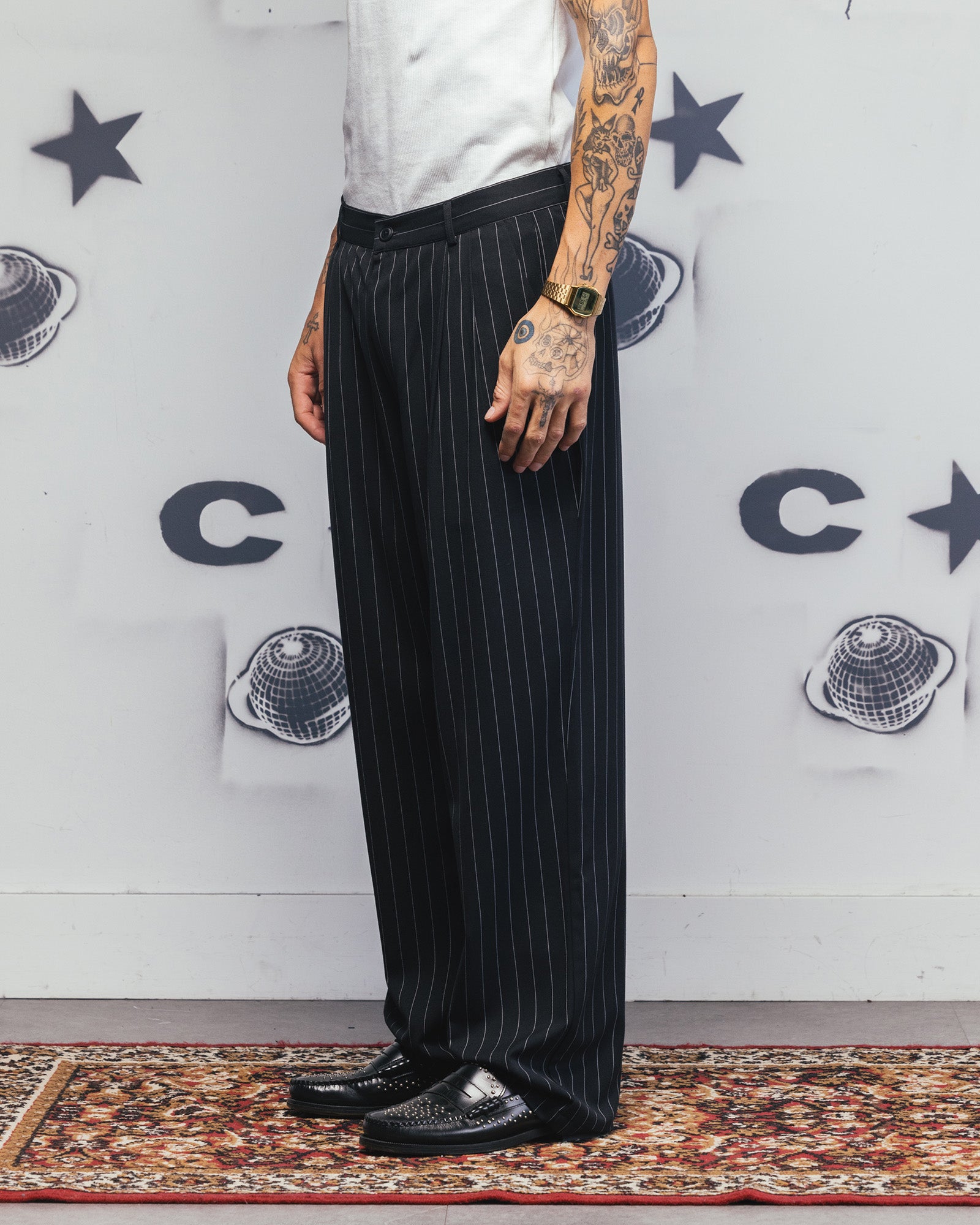 Carre Atlas Wide Leg Pants Black Pinstripe | Culture Kings NZ