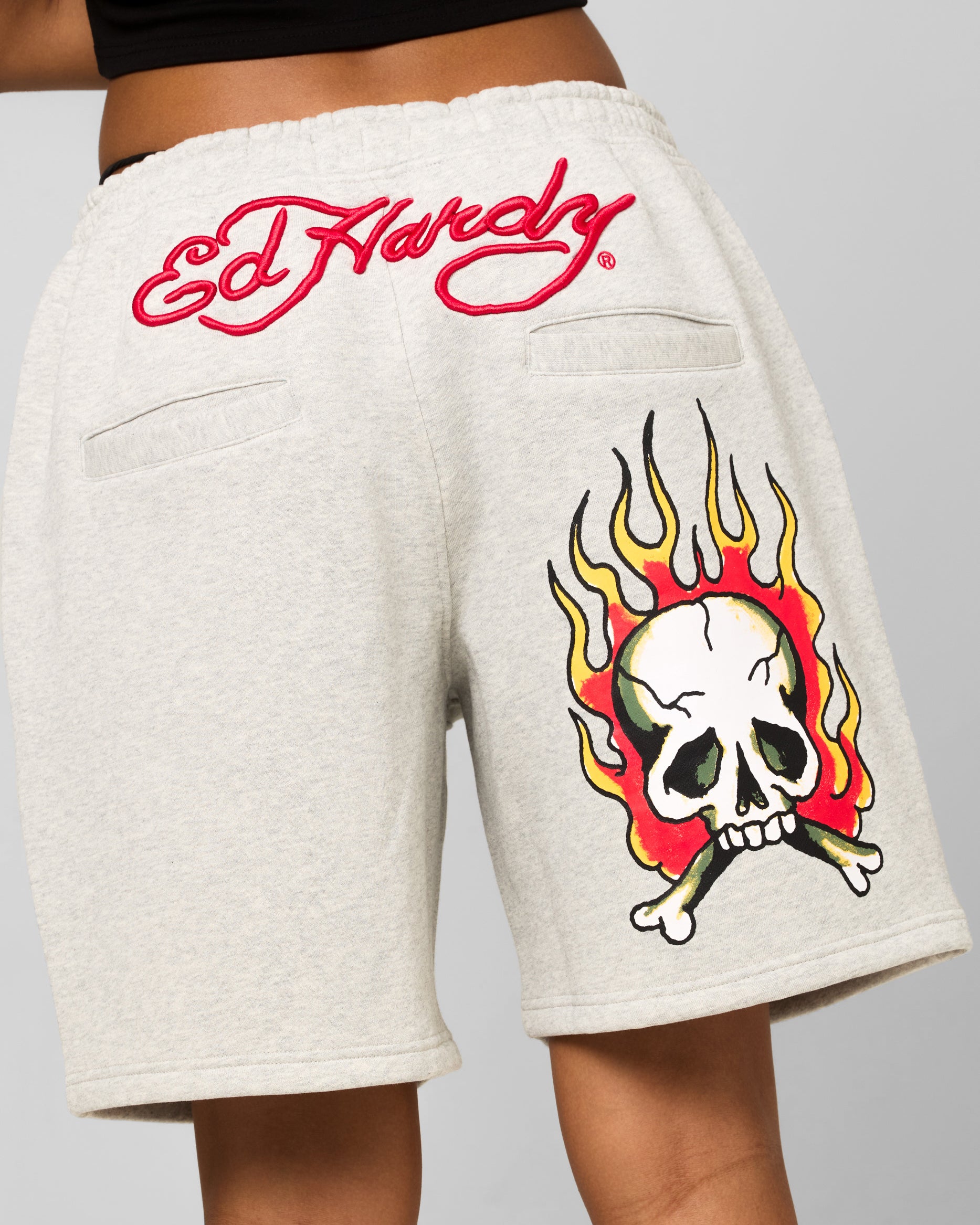 Ed Hardy Skull Fleece Shorts Grey Marle | Culture Kings NZ