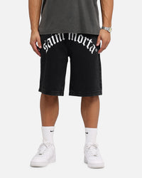 Saint Morta Amplus Gothic Denim Jort Shorts Black Shadow