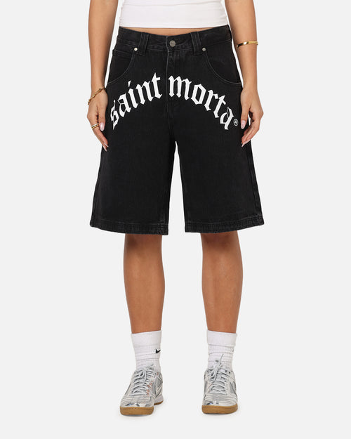 Saint Morta Amplus Gothic Denim Jort Shorts Black Shadow