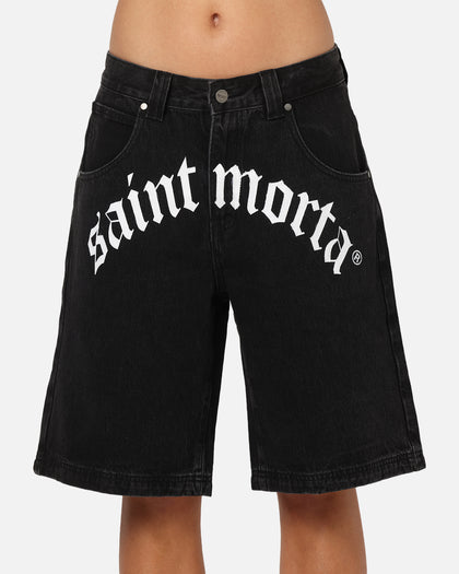 Saint Morta Amplus Gothic Denim Jort Shorts Black Shadow