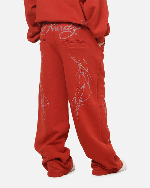 Ed Hardy Cyber Rhinestone Track Pants Red