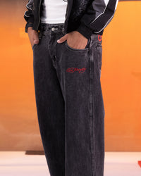 Ed Hardy Devil Wide Leg Denim Jeans Black