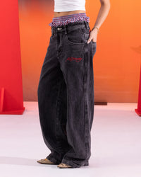 Ed Hardy Devil Wide Leg Denim Jeans Black