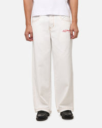 Ed Hardy Dragon Wide Leg Denim Jeans Off White