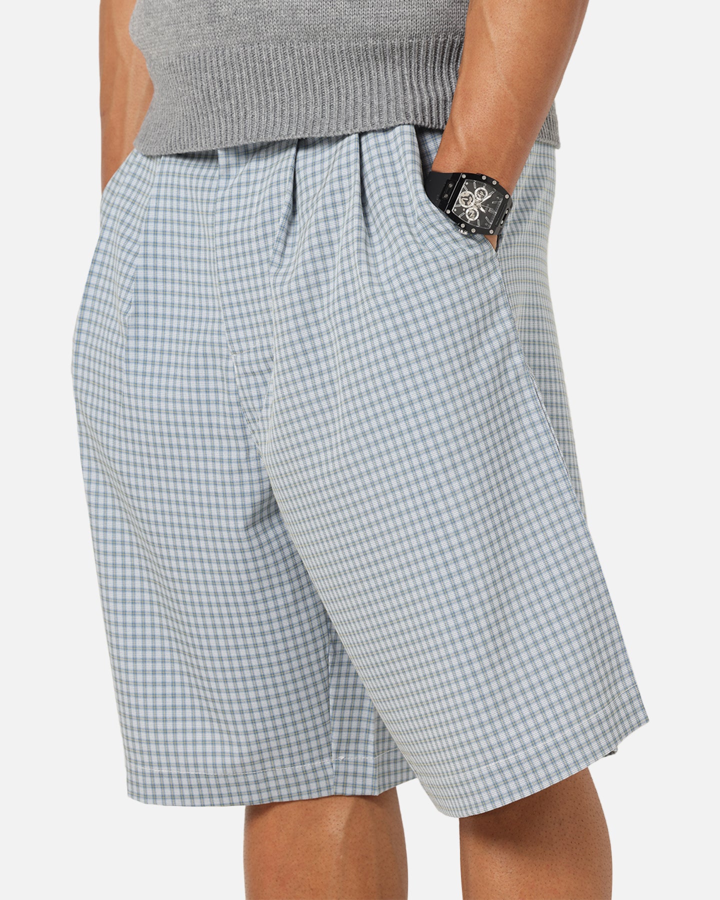 XXIII Baggy Pleated Shorts Blue Check | Culture Kings NZ