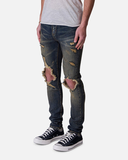 MNML X738 Chewed Up Denim Jeans Stone Washed Shadow