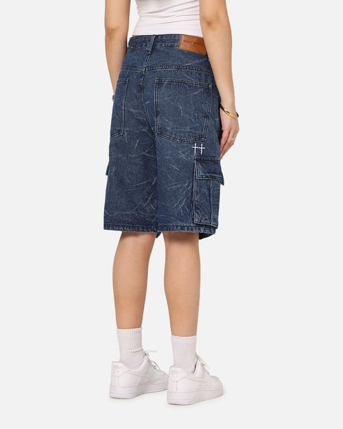 Saint Morta Denim Cargo Shorts Crinkle Stonewash