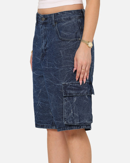Saint Morta Denim Cargo Shorts Crinkle Stonewash