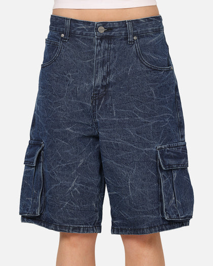 Saint Morta Denim Cargo Shorts Crinkle Stonewash