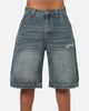Ed Hardy Brave Hearts Jorts Washed Indigo