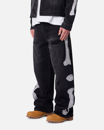 MNML Skeleton Baggy Denim Jeans Washed Black