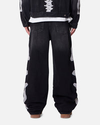 MNML Skeleton Baggy Denim Jeans Washed Black