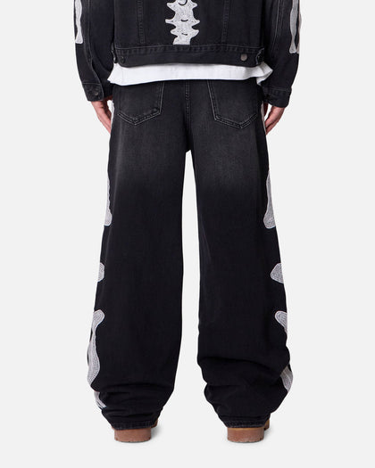 MNML Skeleton Baggy Denim Jeans Washed Black